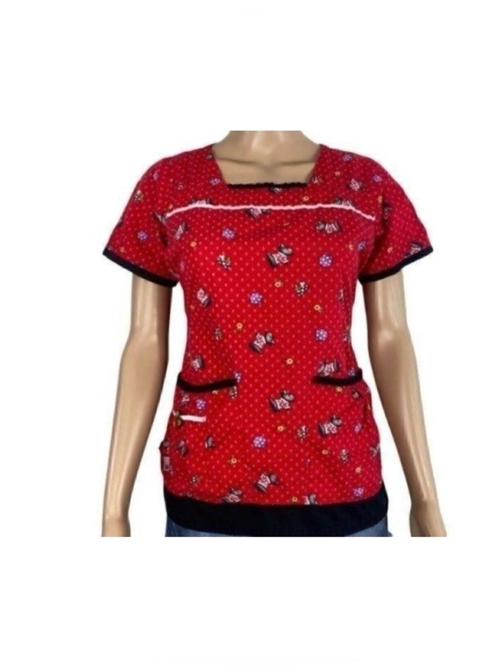 Mary Engelbreit Scottie Red Scrub Top Size XS